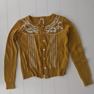 Embroidered Mustard Yellow Cardigan